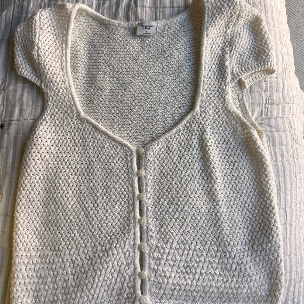 Abercrombie White Crochet Button-Through Top